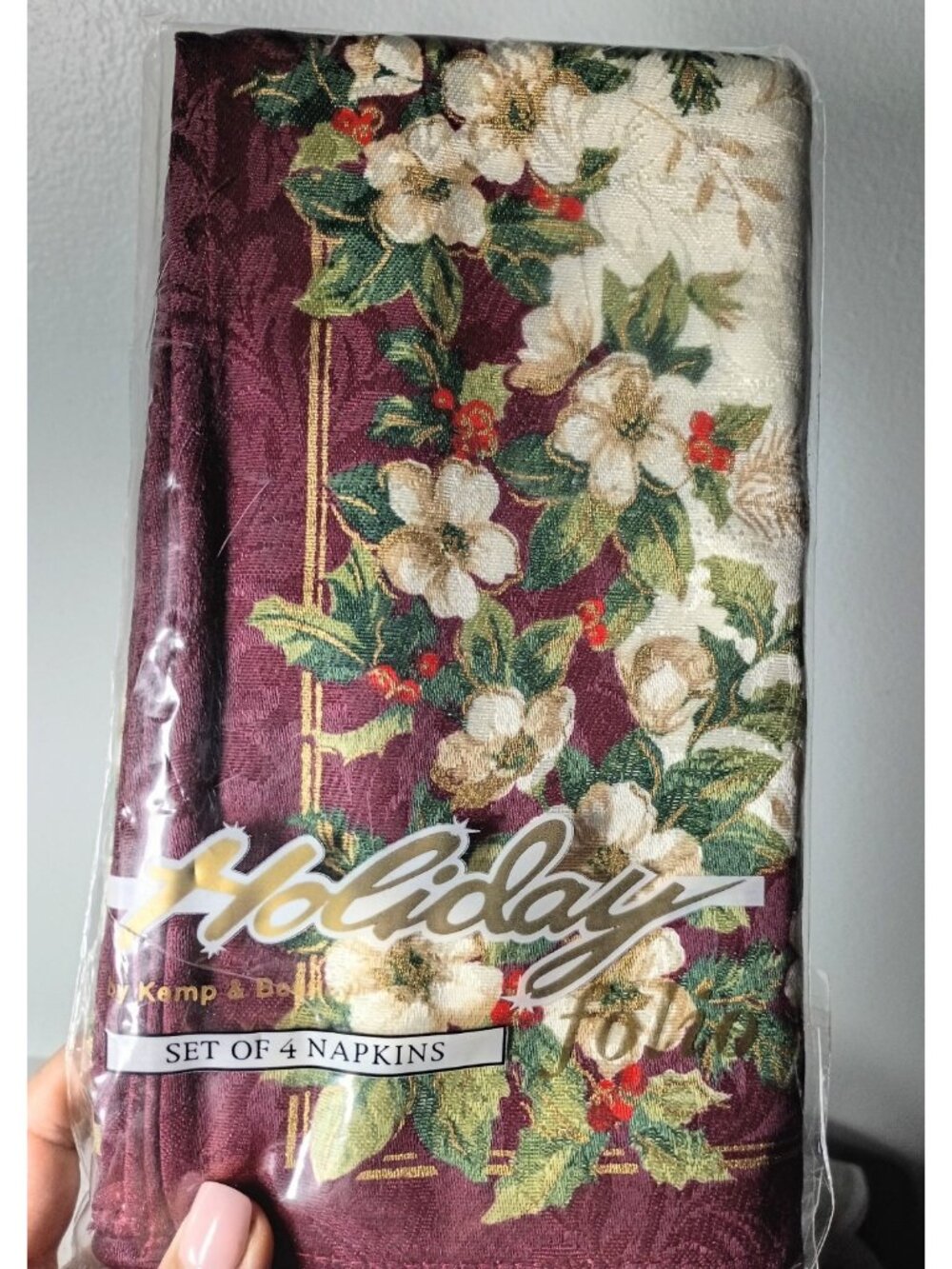 Kemp & Beatley Christmas Splendor 4 Jacquard Floral Napkins Vintage New
